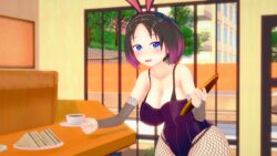 3d 3d_(artwork) big_breasts bunnysuit cafe elma_(dragon_maid) elmast_ fishnets kobayashi-san_chi_no_maidragon looking_at_viewer miss_kobayashi's_dragon_maid waitress