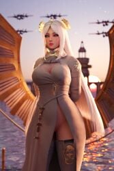 3d big_breasts blue_eyes cosplay crossover_cosplay irelia_xan ireliabubblebutt league_of_legends nier:_automata pantyless thick_thighs thighhighs yorha_commander