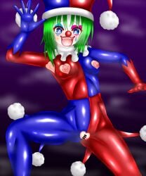 ass_visible_through_thighs breasts clown clown_girl clown_makeup clown_nose clownification eiki_shiki girugame1990 nipples pussy thick_thighs touhou transformation