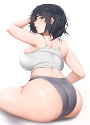 1girls backboob big_breasts big_butt black_hair bottomwear breasts butt butt_focus chainsaw_man clothing eyewear fat_ass female female_only green_eyes hair himeno_(chainsaw_man) huge_breasts huge_butt kevbot large_butt looking_at_viewer one_eye_obstructed solo solo_female thick_thighs thighs topwear