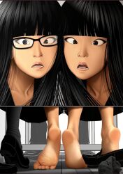 barefoot black_hair feet female_focus foot_fetish footwear glasses kidetic kusujinn oc original_character tagme tied_to_twins twins