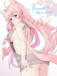 1girls ahoge animal_ears blossum_(blossumcake) blue_eyes cat_ears cat_tail catgirl censored female female_only indie_virtual_youtuber light-skinned_female light_skin looking_at_viewer nazuki_deco pink_hair smile solo sweater tail virgin_killer_sweater virtual_youtuber