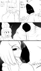 1boy1girl anthro big_breasts black_and_white blush bob_(smg4) comic french_kiss glitch_productions kissing melony_(smg4) sex smg4 straight sweat thebombbeanie