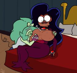 <3_tail adult_fink anthro bedroom big_breasts blush breast_feeding breast_fondling breast_play breast_sucking breasts brown_body brown_skin cartoon_network closed_eyes clothed clothing dress drz_nsfw ear_piercing fangs female fink_(ok_k.o.!_let's_be_heroes) green_body green_hair hair hi_res huge_breasts humanoid inside jewelry lesbian mammal milf murid murine necklace nipple_sucking nipples ok_k.o.!_let's_be_heroes open_clothing open_shirt open_topwear piercing playing_with_breasts ponytail questionable_consent rat rodent shirt sound_effects sucking topwear vampire wilhamena wood_floor younger_female yuri