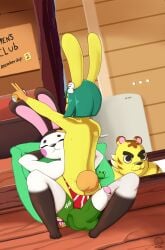 2021 animal_crossing anthro ass big_penis femboy gay genji_(animal_crossing) jessesmash32 lagomorph long_ears nintendo overweight penis penis_out rabbit rabbit_humanoid sanrio summer sweat thong tiger toby_(animal_crossing) treehouse tybalt_(animal_crossing) yaoi