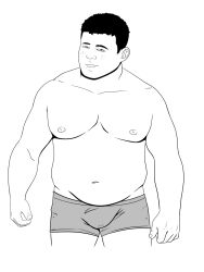 black_and_white bulge dad_bod male male_only mavekkart muscles muscular muscular_male uncolored