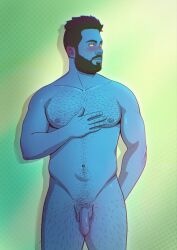 beard blue_skin dad_bod embarrassed flaccid flaccid_penis male male_only mavekkart muscles muscular muscular_male real_person yeray_hecheyde