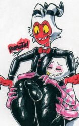 10:16 2020 2020s 2_horns 4_arms angel_dust_(hazbin_hotel) animal_humanoid anthro arachnid arachnid_humanoid arthropod arthropod_humanoid ass ass_grab big_ass big_butt bite biting_lip biting_own_lip black_clothing black_eyelashes black_pupils black_topwear blush bottomless bow_tie bulge butt_grab closed_eyes clothed clothing demon duo eyelashes fangs hair hand_on_ass hand_on_butt hazbin_hotel helluva_boss horn humanoid imp leg_grab looking_down male male/male monochrome moxxie_(helluva_boss) multi_arm multi_limb narrowed_eyes parasitedeath pupils self_bite signature simple_background spider spider_humanoid squish standing thigh_grab thigh_squish topwear traditional_media_(artwork) vivienne_medrano vivziepop white_background white_hair