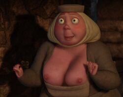 bbw big_breasts brave breasts breasts_out disney edit edited_screencap exposed_breasts green_eyes headwear holding_object key light_skin looking_up maid maudie medieval nipples pixar