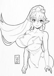 1girls abosomforapillow black_and_white cleavage elf elf_ears huge_breasts leafa leotard looking_at_viewer pointy_ears sword_art_online voluptuous