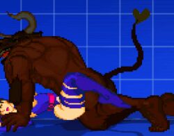 1boy 1girls animated defeated defeated_heroine gif loop m.u.g.e.n marvel marvel_comics marvel_vs._capcom minotaur minotaur_(mugen) pixel_art psylocke rape straight_hair tagme x-men