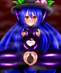 armpits breasts female girugame1990 hypnosis latex navel nipples pussy tenshi_hinanawi touhou transformation transforming_into_combatant