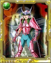 1boy andromeda_shun armor chain fully_clothed green_eyes green_hair male male_only non-web_source saint_seiya solo tagme unknown_artist