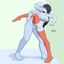 adventure_time against_wall female jakatoshi kissing marceline rovert thighhighs