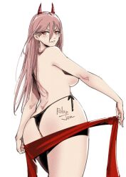 1girls ass big_breasts bikini bikini_bottom black_thong breasts butt chainsaw_man demon_girl doodle female female_focus female_only horns long_hair looking_back panties pink_hair power_(chainsaw_man) relaxjon side-tie_bikini skimpy solo standing thick_thighs thighs thong thong_bikini topless