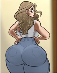 big_ass big_breasts blonde_hair breadman_games cassie_mathers demon_deals hentai_game jeans source_request voluptuous