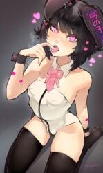 1boy animal_ears black_hair blush bulge femboy feminine_male girly heart indie_virtual_youtuber legwear leotard light_skin male male_only nelewdy nelody nishi_komiya_(nishi-ko) original penis_bulge pink_eyes saliva short_hair small_penis solo thick_thighs thighhighs thighs tongue_out virtual_youtuber