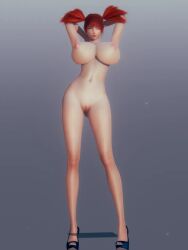 3d 3d_(artwork) big_breasts breasts female green_eyes high_heels metal_slug model nadia_cassel naked_footwear naked_heels nude nude_female pink_hair pussy seductive snk twintails video_game_character video_games