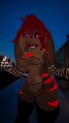 1girls 3d 3d_(artwork) animated anthro black_thighhighs bra brown_body collar dancing female female_only fishnet_legwear fishnets furry furry_female furry_only looking_at_viewer mp4 music panties purple_eyes rabbit red_hair solo solo_female sound standing striped_armwear thighhighs tiktok video video_games vrchat