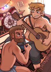 2boys armpit_hair beard body_hair chest_hair facial_hair gay gooey_candy guitar imminent_oral imminent_sex joseph_(scott_pilgrim) male male/male male_only scott_pilgrim shirtless stephen_stills stubble unzipped_pants yaoi