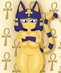 1girls 2022 animal_crossing ankh ankha anthro arms_crossed big_breasts breast_press breasts cleavage covering_breasts feline front_view hand_bra handbra looking_at_viewer nintendo nude pussy scribbleman123 solo thick_thighs thighs underboob wide_hips