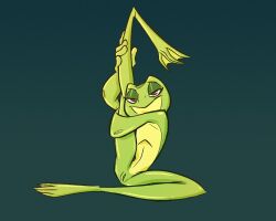 2022 amphibian anthro disney disney_princess female fluttershythekind frog frog_girl full-length_portrait genitals green_body green_skin hi_res holding_leg long_legs looking_at_viewer nude one_leg_up portrait pussy raised_leg sitting solo spread_legs spreading the_princess_and_the_frog tiana