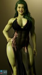 1girls 3d 3d_(artwork) abs big_breasts black_dress cga3d cleavage clothed clothed_female clothes clothing curvaceous curvy curvy_body curvy_female curvy_figure dress erotichris female female_only green-skinned_female green_body green_hair green_skin hi_res huge_breasts hulk_(series) large_breasts long_hair marvel marvel_comics muscular muscular_female necklace see-through see-through_clothing see-through_dress she-hulk solo thick_thighs thighs voluptuous voluptuous_female wide_hips