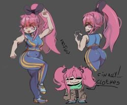 1girls 3girls chun-li curvy doodle female long_hair medium_breasts meme meme_clothing oc original original_character original_characters pink_eyes pink_hair ponytail ponytails shortstack simple_background simple_shading somen somena_(somen) street_fighter street_fighter_v tagme text thick_ass thick_thighs thighs video_games