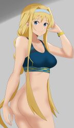 alice_schuberg alluring ass bare_legs big_breasts blonde_hair blue_eyes hx1aewa9 naked_from_the_waist_down sports_bra sword_art_online