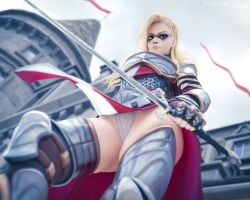 3d clothed female_only knight mercy overwatch overwatch_2 overwatch_league pantyshot royal_knight_mercy stealthclobber tagme