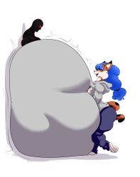 anthro big_breasts blue_hair breast_squish breasts carlosgizza clothing female furry huge_breasts human hyper hyper_breasts male squish white_background