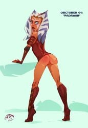 1girls ahsoka_tano ass ass_focus female female_only hagfish hand_print hand_print_on_ass looking_back solo standing star_wars the_clone_wars:_season_four togruta