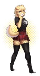 belt blep bottomwear breasts butt_pose canid canine canis clothing digitigrade domestic_dog dotted_background fishnet fishnet_legwear fur gradient_background heterochromia legwear looking_back mammal multicolored_body multicolored_fur pattern_background pgm300 pose schewiener signature simple_background skirt stockings tongue tongue_out two_tone_body two_tone_fur very_high_resolution