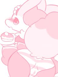 anthro ass blush braixen cake clothing dessert female food generation_6_pokemon hi_res holding_object looking_at_viewer nintendo open_mouth pokémon_(species) pokemon pokemon_(species) simple_background solo sumichisuu underwear video_games white_background