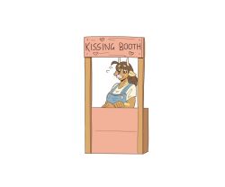 anthro blush bovid bovine cow_horns english_text female fur furry furry_only heart horns kissing_booth molly_(slightlysimian) overalls simple_background slightlysimian solo text white_background