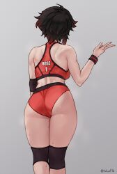 1girls ass black_hair bluefield female hips large_ass light-skinned_female light_skin ruby_rose rwby short_hair short_shorts shorts sports_bra sportswear thick_thighs wide_hips