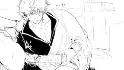 2boys ?! anal_insertion anal_juice bodily_fluids dildo dildo_removed gintama gintoki_sakata katsura_kotarou male male_only mew_(pixiv) solo_focus yaoi