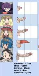 5futas artist_request big_penis candice_(pokemon) chart cum_drip erection futa_only futanari lana_(pokemon) lillie_(pokemon) measurements nintendo open_mouth penis penis_size_chart penis_size_difference pokemon pokemon_bw pokemon_dppt pokemon_sm pokemon_xy serena_(pokemon) serena_(pokemon_games) shauntal_(pokemon) size_difference small_penis small_penis_futa testicles text uncensored unusual_penis veiny_penis