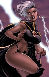 1girls blue_eyes dark-skinned_female dark_skin dash_martin earrings ed_benes_studio electricity female female_only fit fit_female fully_clothed human human_only lightning marvel marvel_comics mature mature_female ororo_munroe solo storm storm_(x-men) superheroine tagme white_hair x-men