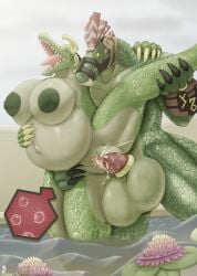 absurd_res accessory anthro areola balls belly big_areola big_balls big_belly big_breasts black_claws bodily_fluids bottomless breasts chikiota claws closed_eyes clothed clothing cock_ring colored crocodile crocodilian crocodylid crondis cum cum_inside deity diety duo female flower genital_fluids genitals green_areola green_body green_breasts green_nipples green_scales headgear headwear hi_res huge_balls huge_breasts hyper hyper_balls hyper_genitalia impregnation inflated_belly jewelry male male/female mostly_nude muzzle_(object) muzzled nipples open_mouth ovum penetration penis penis_accessory penis_jewelry pink_tongue plant reptile reverse_dancer_position ring runescape scales scalie sex simple_background slightly_chubby sperm_cell standing standing_in_water standing_sex teeth teeth_showing teeth_visible tongue ukunduka vaginal_penetration vaginal_penetration video_games water water_lily yellow_claws yellow_sclera