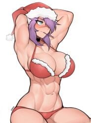 1girls 2022 abs armpits arms_behind_head arms_up big_breasts big_thighs blue_eyes blush blush_lines breasts choker christmas christmas_hat christmas_outfit cleavage eyebrows eyelashes female female_focus female_only food_in_mouth hi_res highres hips huge_breasts huge_thighs large_breasts large_thighs maya_(roadi3) midriff muscular_arms muscular_female obliques original pocky purple_hair red_bra red_panties roadi3 santa_hat scar scar_on_nose short_hair short_hair_with_long_locks simple_background six_pack solo solo_female solo_focus thick_thighs thighs tomboy white_background wide_hips