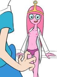 1boy 1girls 2018 adventure_time areolae breasts cartoon_network crown erection_under_clothes female_focus finn_the_human fully_clothed glasses glistening glistening_body hat imminent_sex lab_coat laboratory mob_face n3f nipples nude nude_female pink_hair pink_skin princess_bubblegum shirt shorts slender standing teasing teeth thighs unbuttoned underwear unseen_male_face