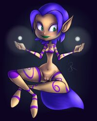 arms_out blue_hair casual fairy female green_eyes green_lipstick legs_crossed ly_(rayman) magic nude png pointy_ears pussy rasenxoru rayman_(series) short_hair small_breasts solo tail tattoo tattoos