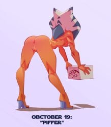 2022 ahsoka_tano alien alien_humanoid anus ass bent_over breasts clone_wars clothing english_text female footwear footwear_only genitals hagfish hi_res high_heels humanoid lekku_(anatomy) mostly_nude not_furry orange_body orange_skin pussy rear_view rockbottomfeeder solo star_wars text the_clone_wars:_season_four togruta