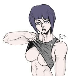 1girls abs athletic athletic_female breasts_out dorkbum kyoka_jiro medium_breasts my_hero_academia short_hair sketch solo tank_top tank_top_lift