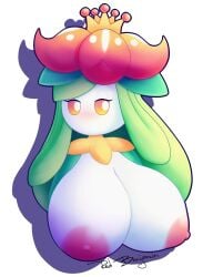 big_boobs blush crown female huge_breasts large_breasts lilligant no_mouth pokemon pokemon_bw redbenjamin solo transparent_background white_skin yellow_eyes