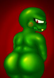 alien alternate_version_at_source anthro ass bald big_butt bone bubble_butt caliborn cherub_(homestuck) eyelashes fangs gold_(metal) gold_tooth green_body green_skin green_teeth hi_res homestuck humanoid long_eyelashes male male_only ms_paint_adventures nood1e presenting presenting_hindquarters red_eyes shaded skeletal skull skull_head slightly_chubby solo solo_focus teenager thick_thighs webcomic wide_hips young