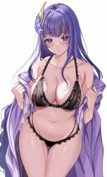 1girls blush breasts female genshin_impact harimoji hips huge_breasts light-skinned_female light_skin lingerie long_hair looking_at_viewer purple_eyes purple_hair raiden_shogun thick_thighs thighs wide_hips