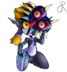 cute_fang female imp_midna kneeling majora majora's_mask majora's_mask_(object) mask midna open_mouth orange_eyes pointy_ears ponytail pussy rasenxoru solo the_legend_of_zelda transparent_background twili twilight_princess yellow_hair yellow_sclera