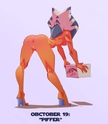 1girls ahsoka_tano alien alien_girl anus ass ass_focus ass_up back_view bent_over female female_focus female_only hagfish heels orange_skin pussy solo star_wars text the_clone_wars:_season_four thick_thighs togruta vagina